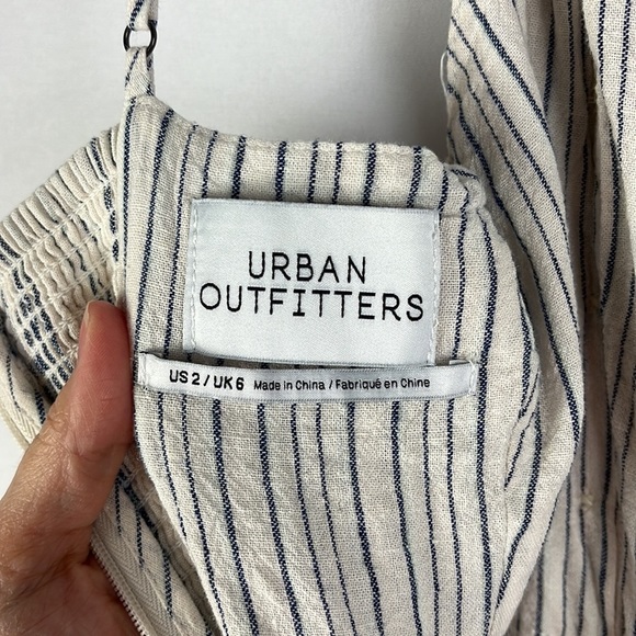 Urban Outfitters Blue Cream Stripe Linen Blend Sleeveless Jumpsuit - Picture 11 of 15